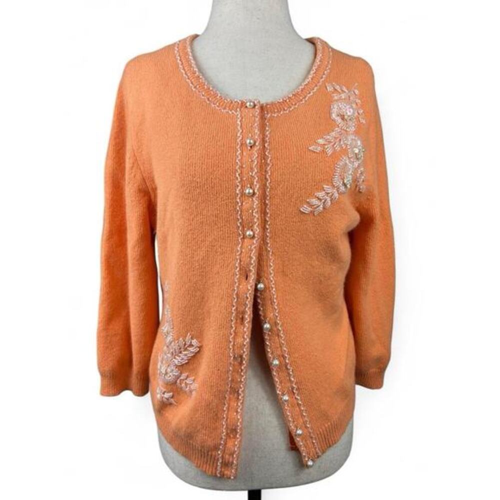 Banana Republic Floral Beaded‎ Cardigan Pearl Buttons Cottagecore Twee Size L